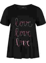 T-shirt i bomull med V-ringad hals och tryck, Black W. Love