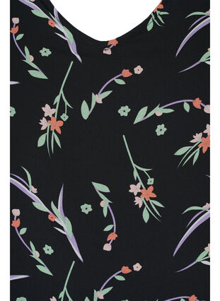 Blus med blommigt mönster och 3/4 ärmar, Black AOP, Packshot image number 2