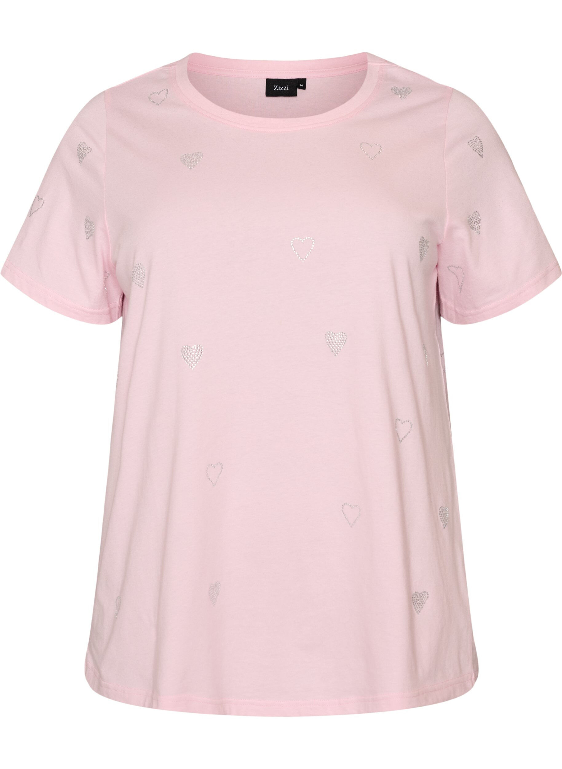 ZizziT-shirt i ekologisk bomull med hj&auml;rtan, Rosa, Packshot image number 0