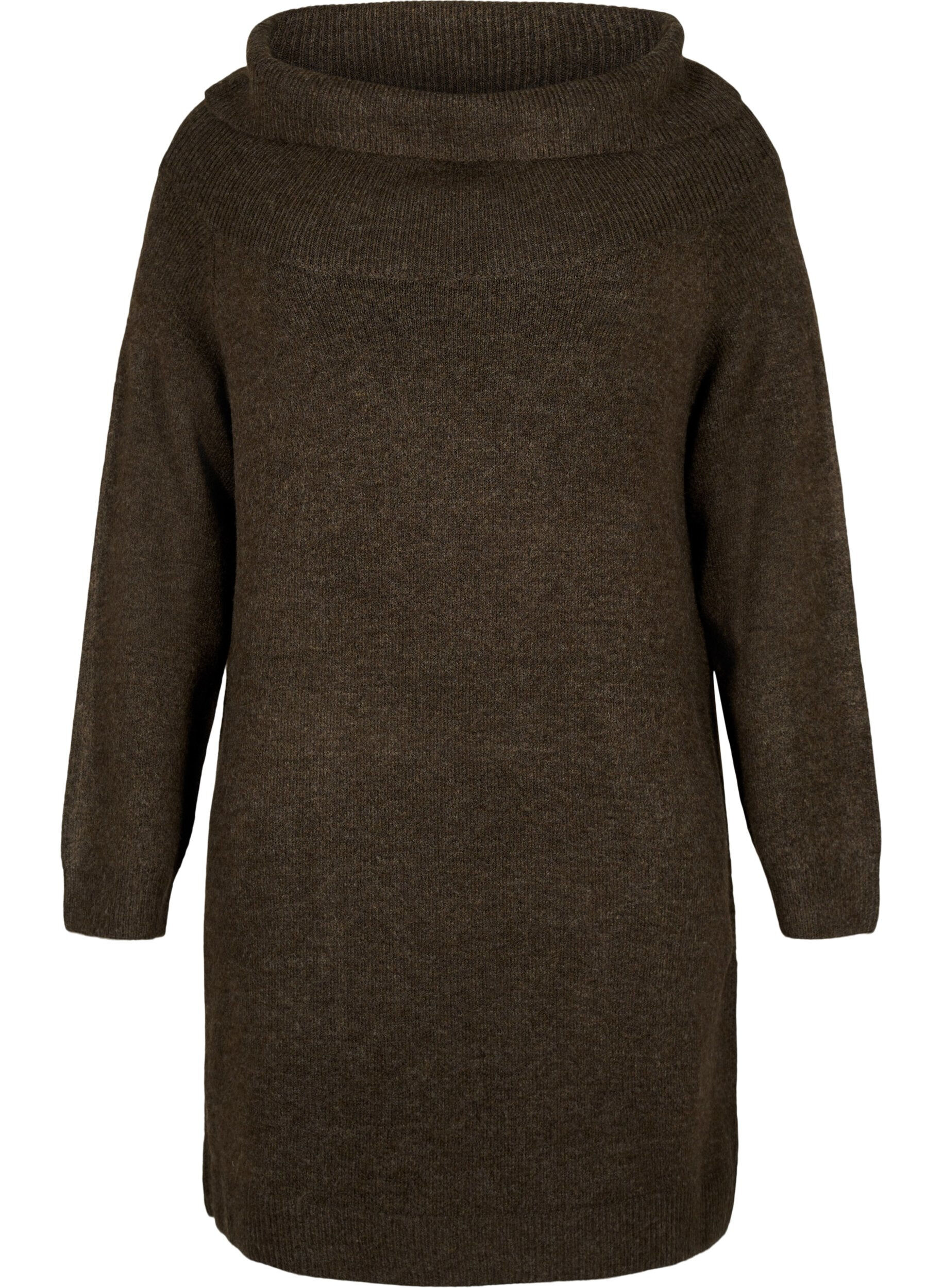 Zizzi Melerad stickad kl&auml;nning, Demitasse Mel., Packshot image number 0