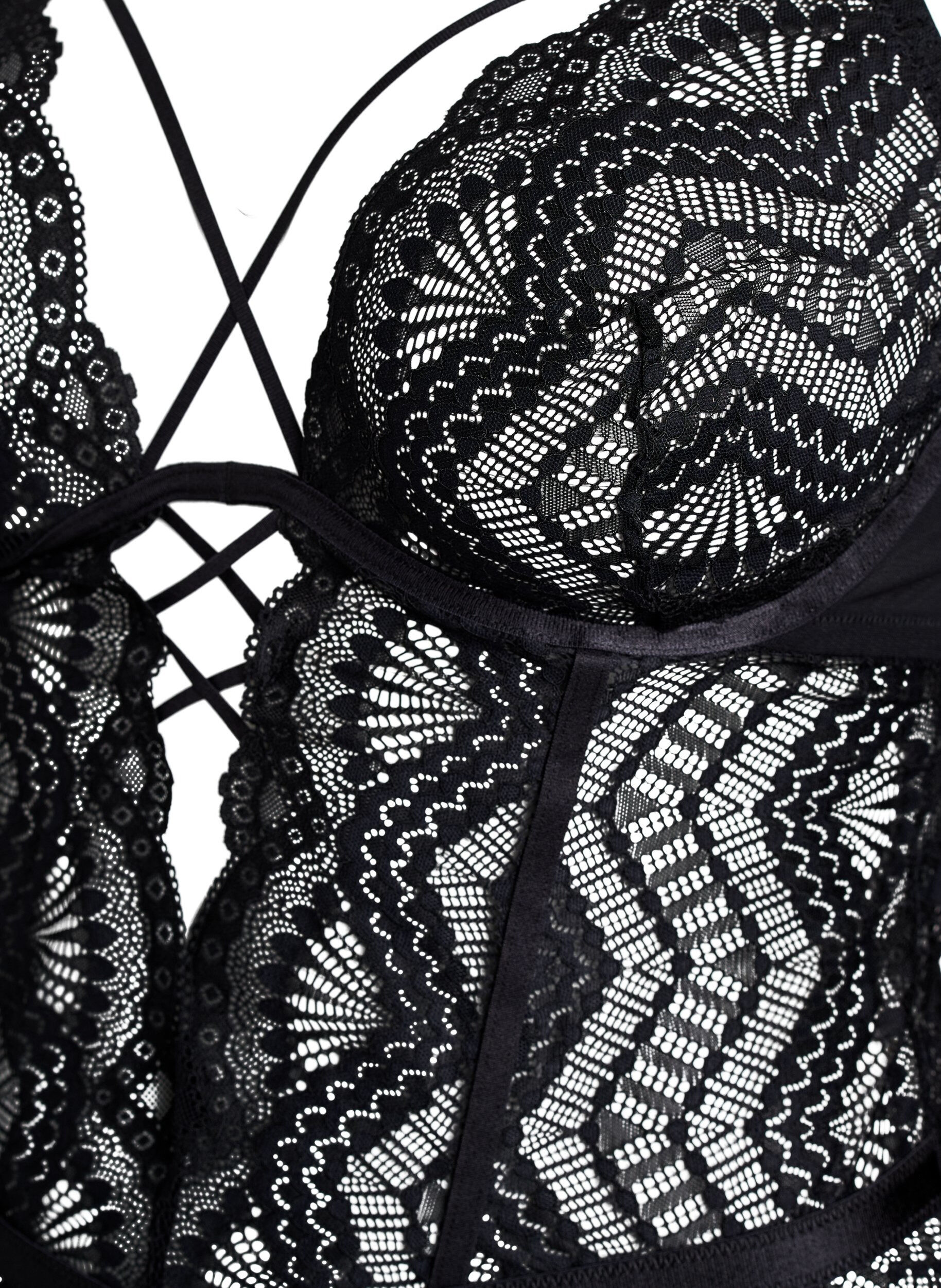 ZizziSpetsbody med sn&ouml;rningsdetaljer, Svart, Packshot image number 2