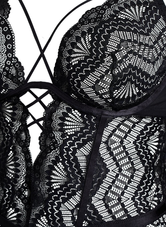 Spetsbody med sn&ouml;rningsdetaljer, Svart, Packshot image number 2