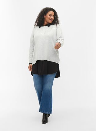 Melerad stickad tröja med paljetter, Light Grey Melange, Model image number 3