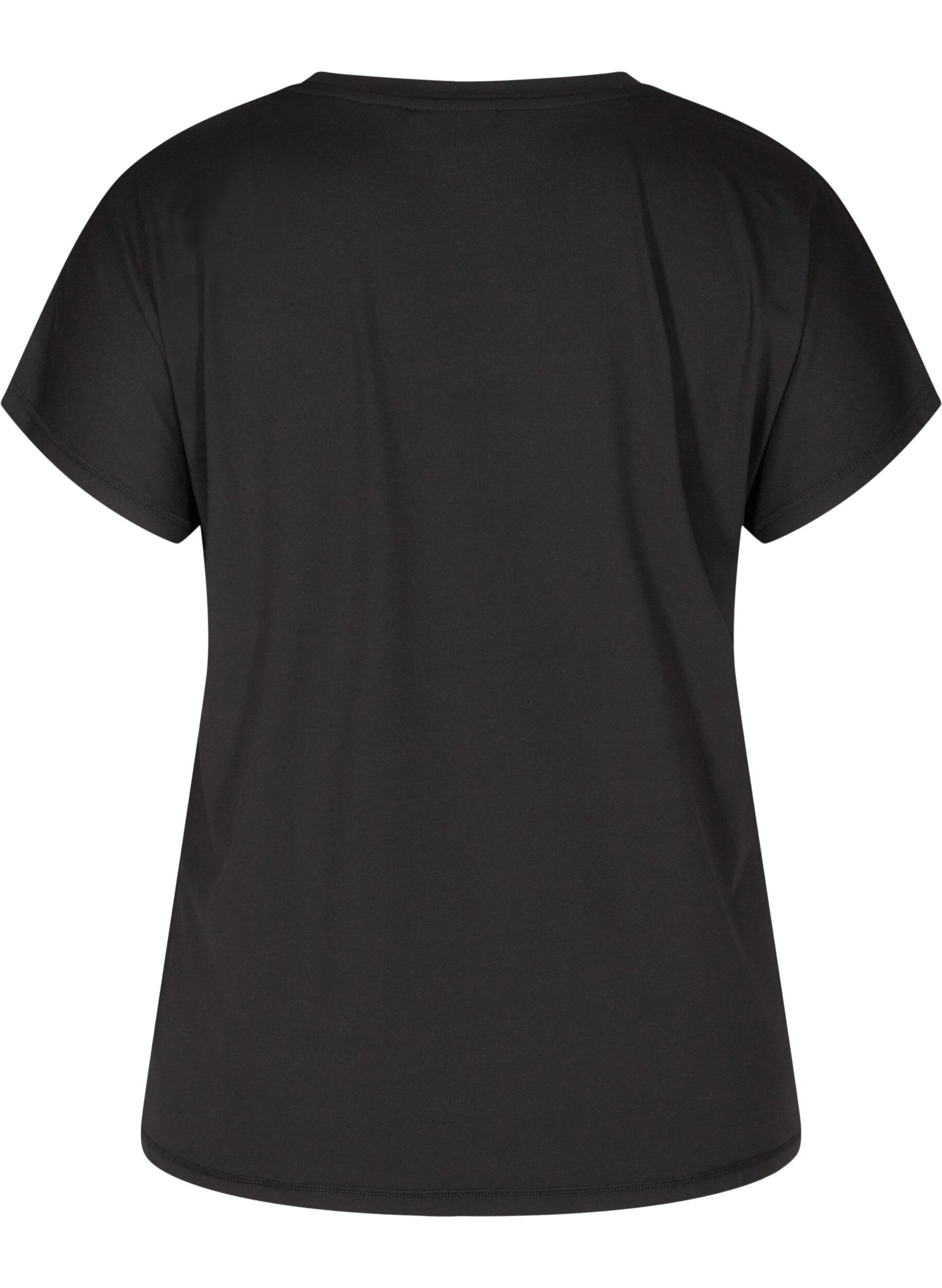 ZizziTr&auml;nings t-shirt med v-ringning och l&ouml;s passform, Svart, Packshot image number 1