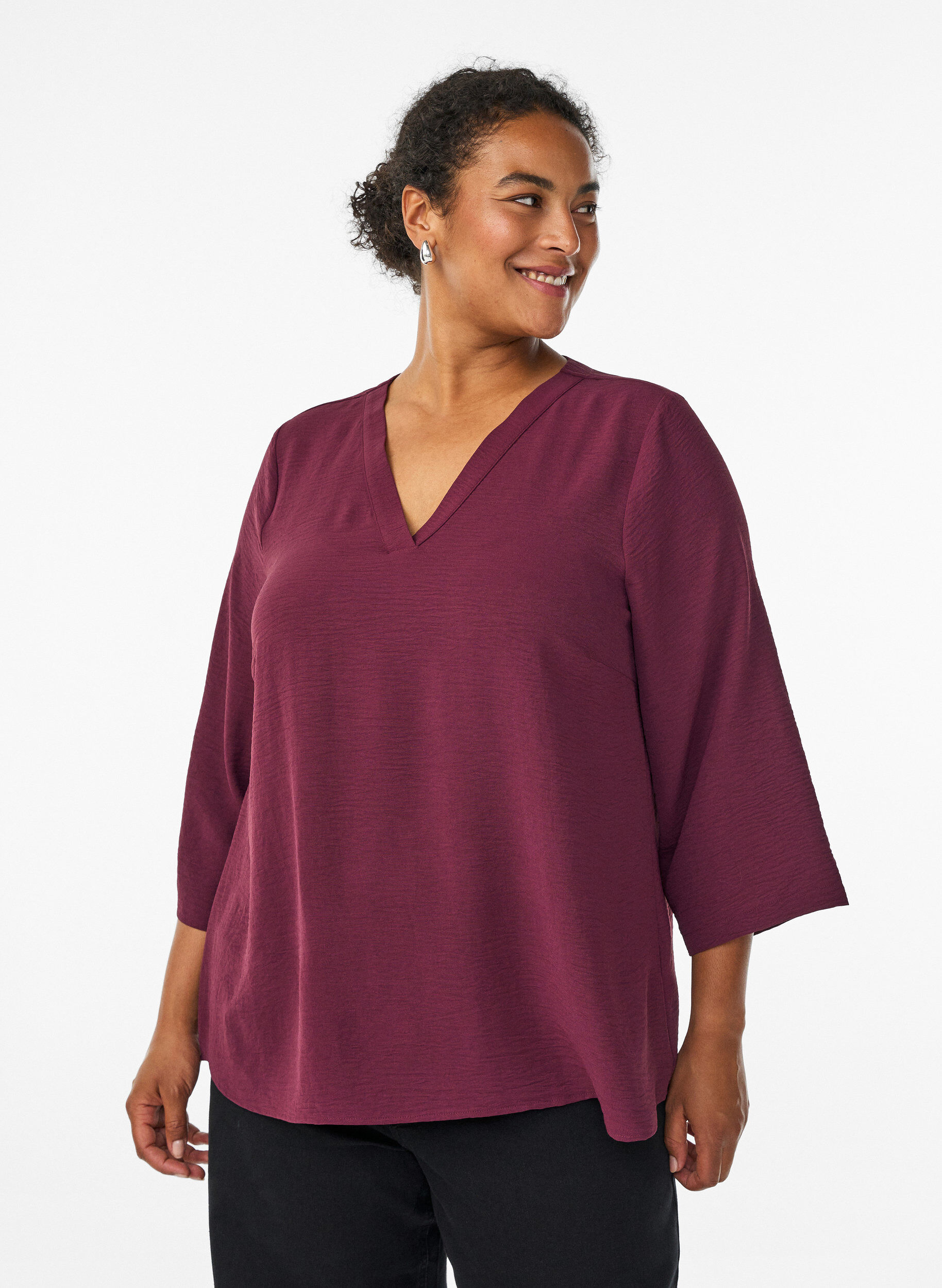 Blus med 3/4-&auml;rm, M&ouml;rk Bordeaux, Model
