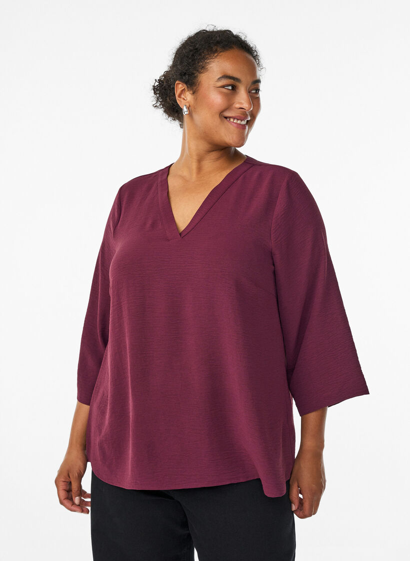 Blus med 3/4-&auml;rm, M&ouml;rk Bordeaux, Model image number 0
