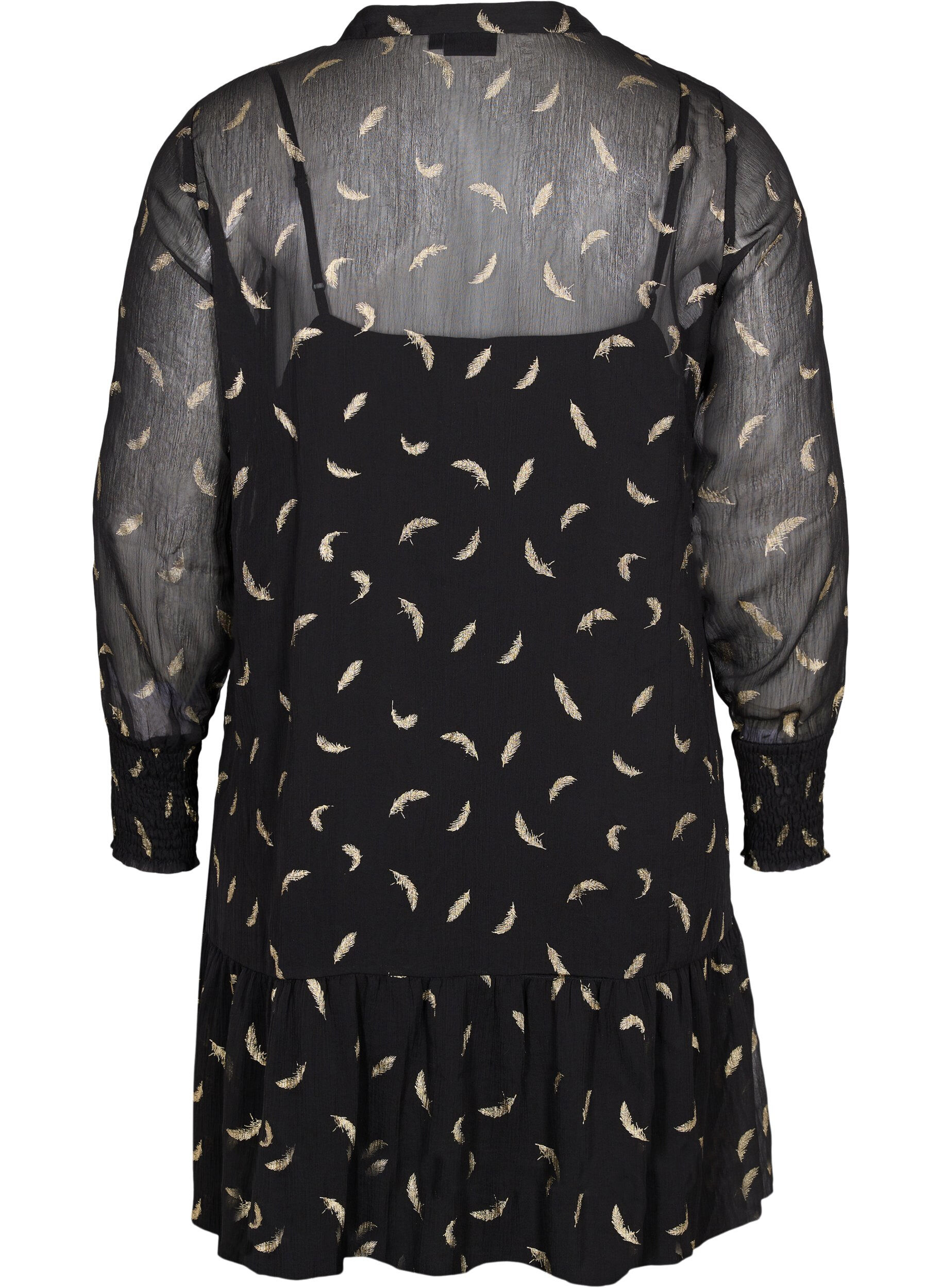 Zizzi A-linjeformad kl&auml;nning  med smock i &auml;rm, Black, Packshot image number 1