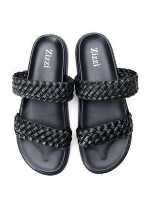 Sandal i läder med bred passform, Black, Packshot image number 3