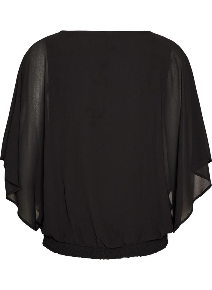 Blus i chiffong med ballongeffekt, Svart, Packshot image number 1