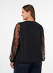 Blus med spets&auml;rmar i ballongmodell, Svart, Model image number 2
