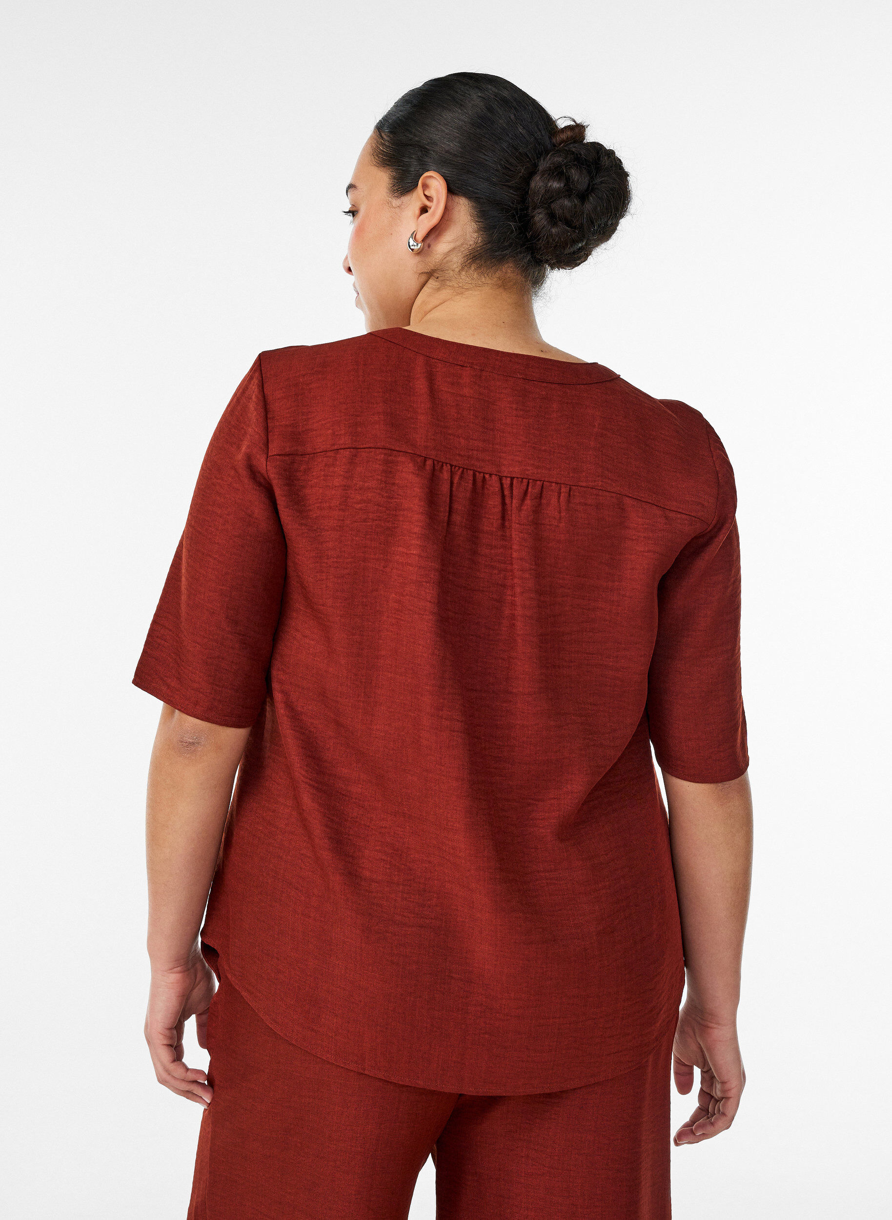 ZizziV-ringad skjortblus med korta &auml;rmar, R&ouml;d, Model image number 2