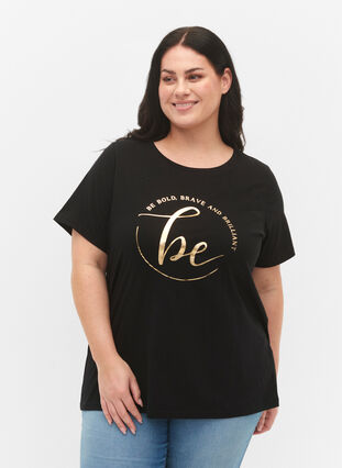 T-shirt i ekologisk bomull med tryck , Black W. Be G. Foil, Model image number 0