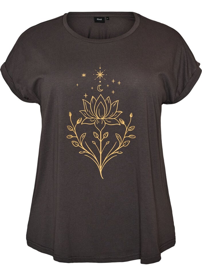 T-shirt med dekorativt tryck framtill, Gr&aring;, Packshot image number 0