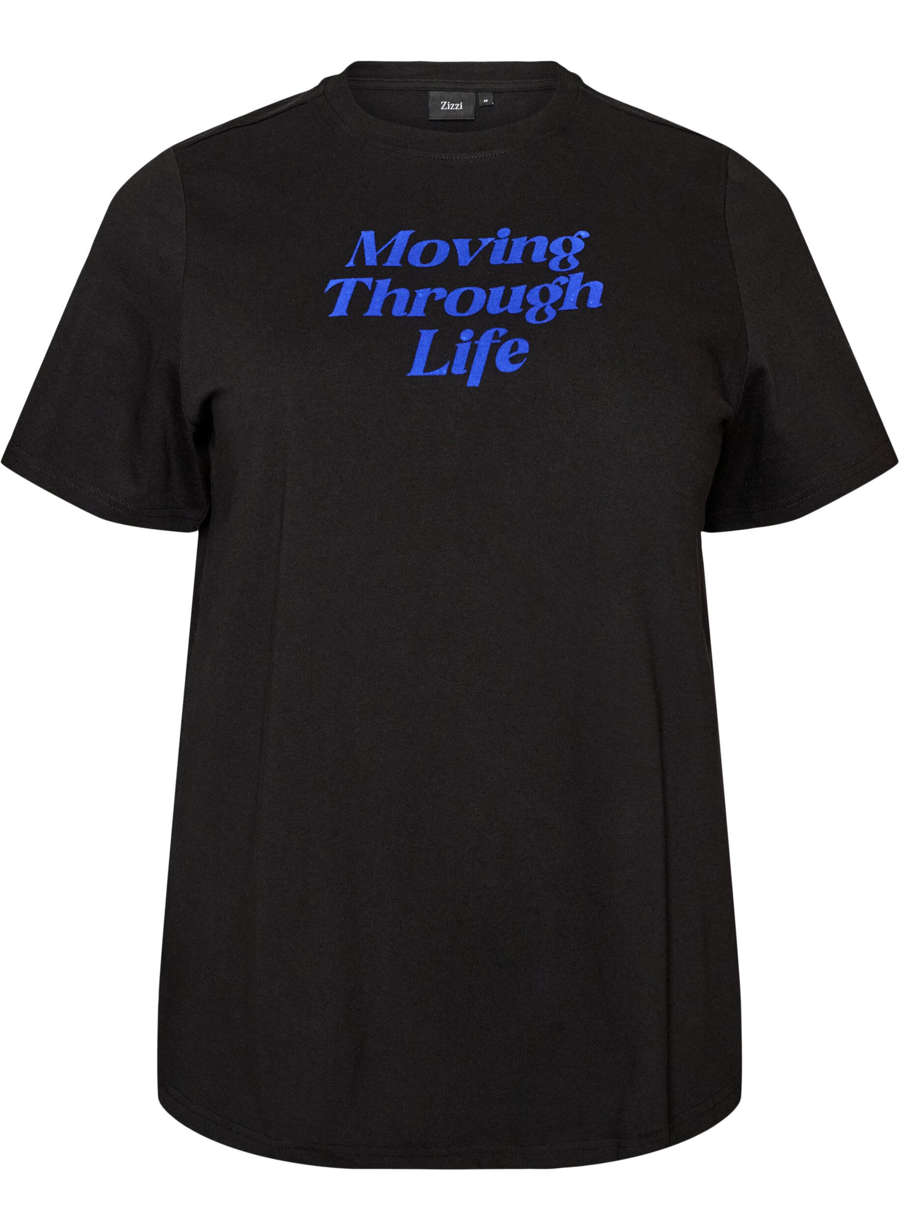 ZizziT-shirt i bomull med texttryck, Svart, Packshot image number 0