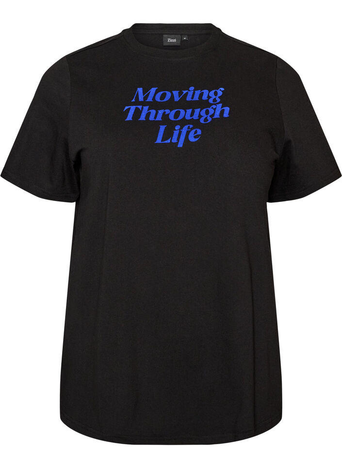 T-shirt i bomull med texttryck, Svart, Packshot image number 0