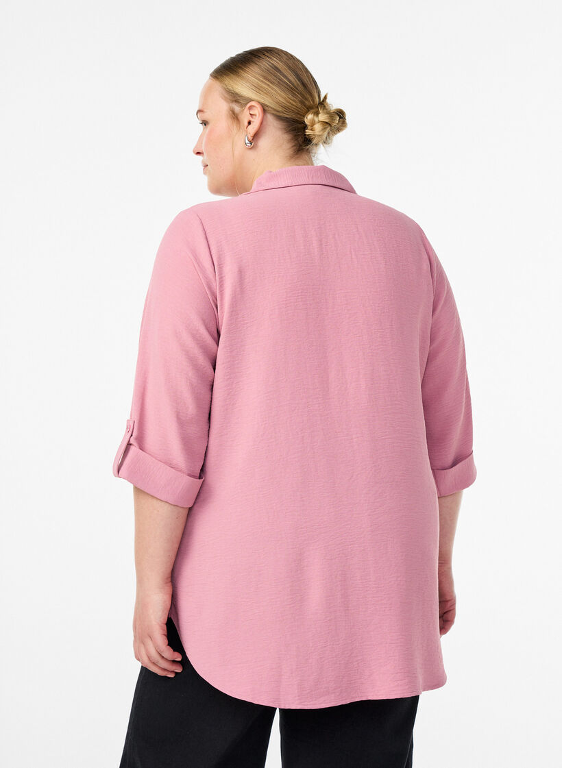 Skjorta med br&ouml;stfickor och 3/4-&auml;rmar, Rosa, Model image number 2