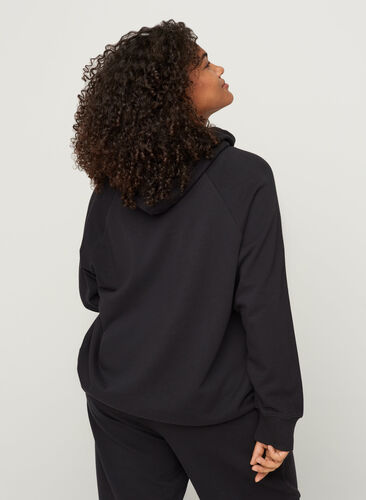 Sweatshirt i bomull med huva och ficka, Black, Model image number 1