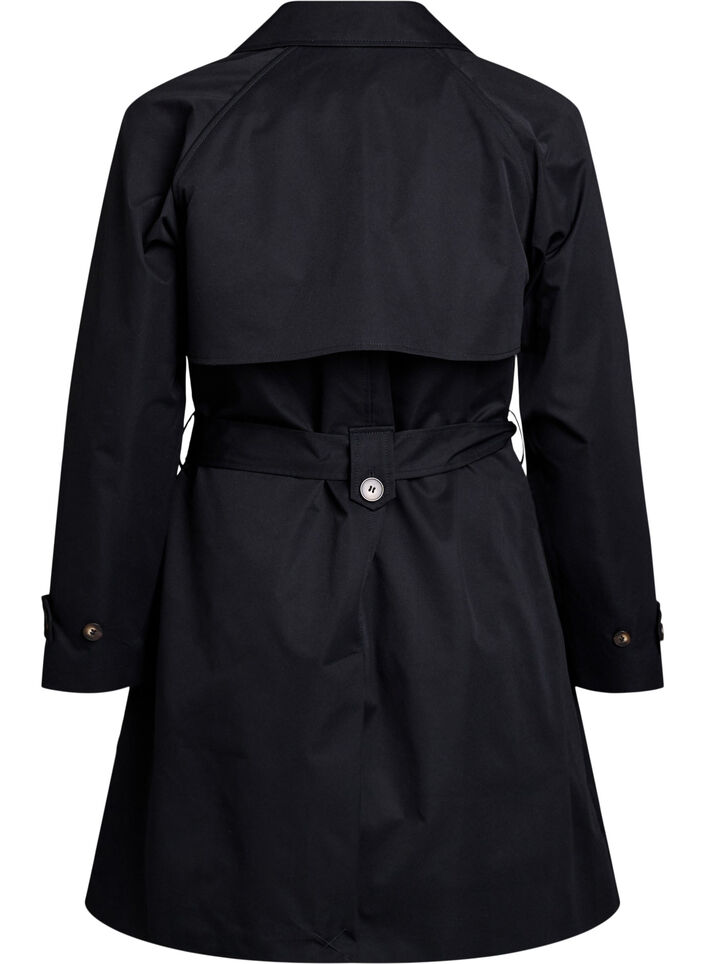 Halvlång trenchcoat med skärp, Black, Packshot image number 1