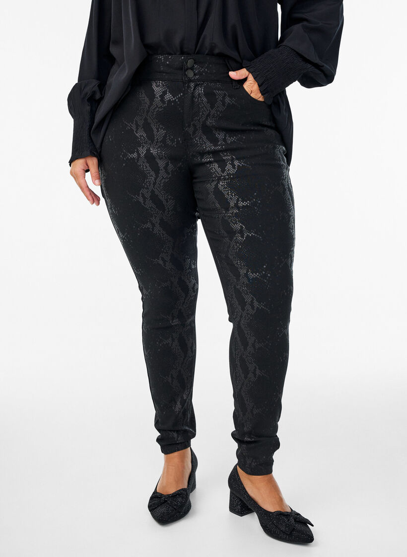 Slim fit-byxor med ormmönster, Svart, Model image number 2