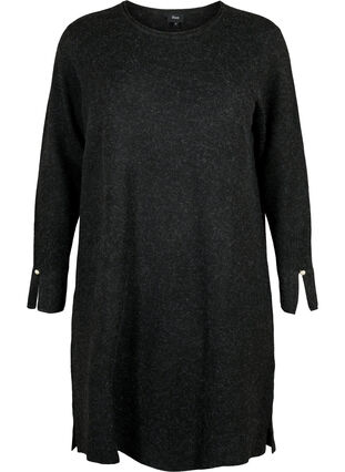 Stickad klänning med slits i ärmarna, Dark Grey Melange, Packshot image number 0