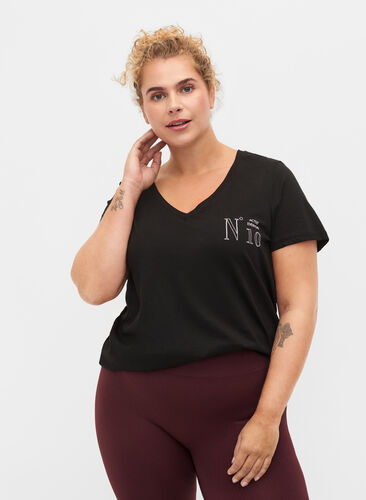 Tränings t-shirt i bomull med tryck, Black w. No. 10, Model image number 0