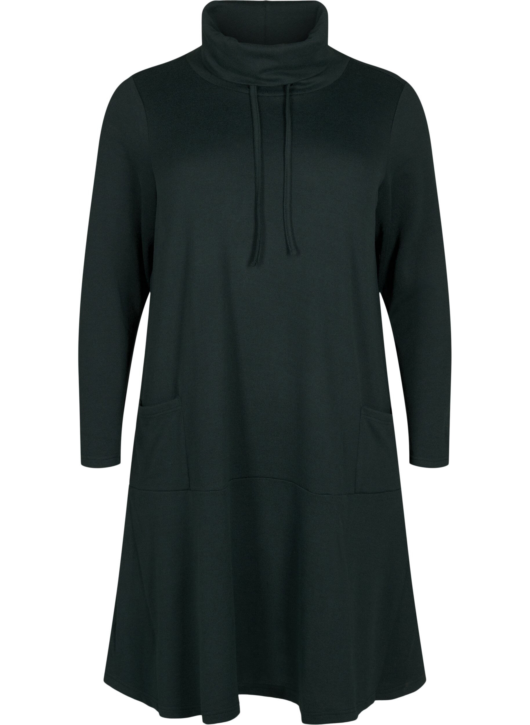 Zizzi Jerseykl&auml;nning med h&ouml;g hals och fickor, Gr&ouml;n, Packshot image number 0