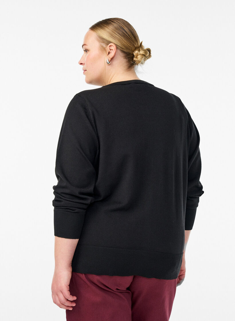 Finstickad kofta med rund halsringning, Svart, Model image number 2
