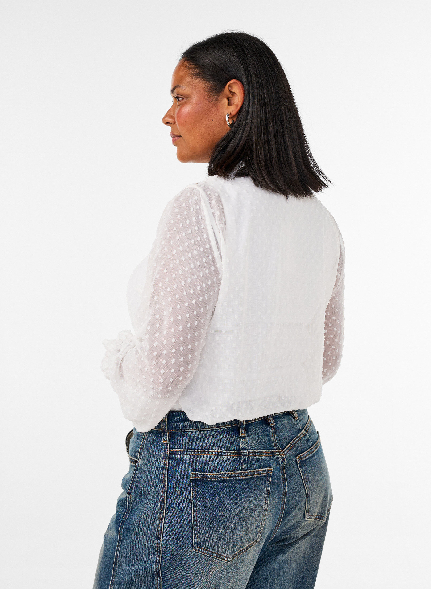 ZizziSkjortblus med spetsinf&auml;llning och prickigt m&ouml;nster, Vanilla, Model image number 2