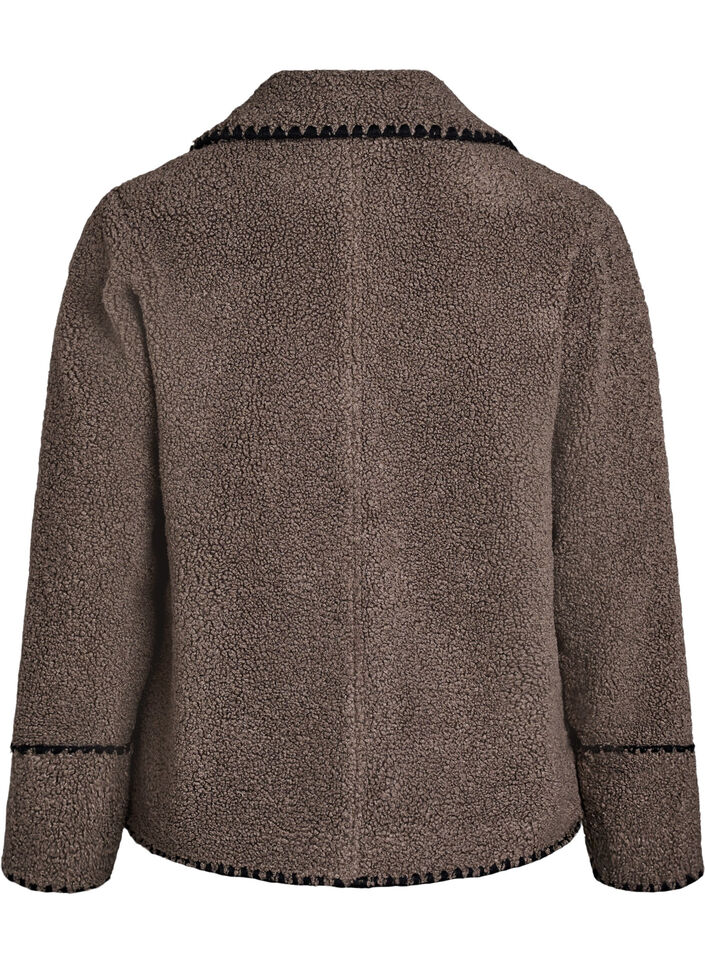 Teddyjacka med kontrastdetaljer, Brun, Packshot image number 1