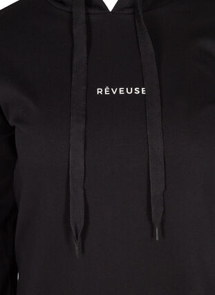 Sweatshirtklänning i bomull med huva och text, Black, Packshot image number 2