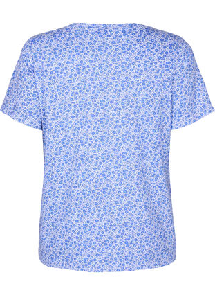 Blommig v-ringad t-shirt i bomull, Ultramarine AOP, Packshot image number 1