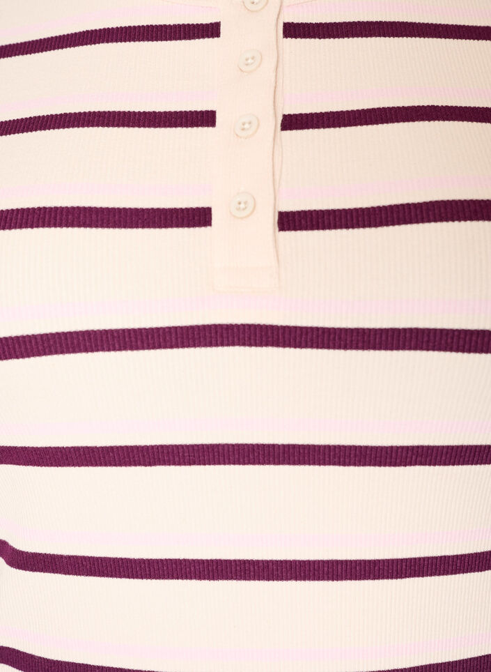 Ribbad t-shirt med r&auml;nder och knappdetalj, Lila, Packshot image number 2