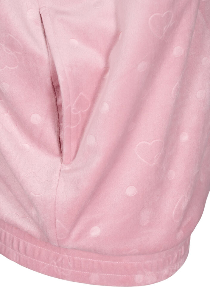 Velourcardigan med huva och fickor, Rosa, Packshot image number 3