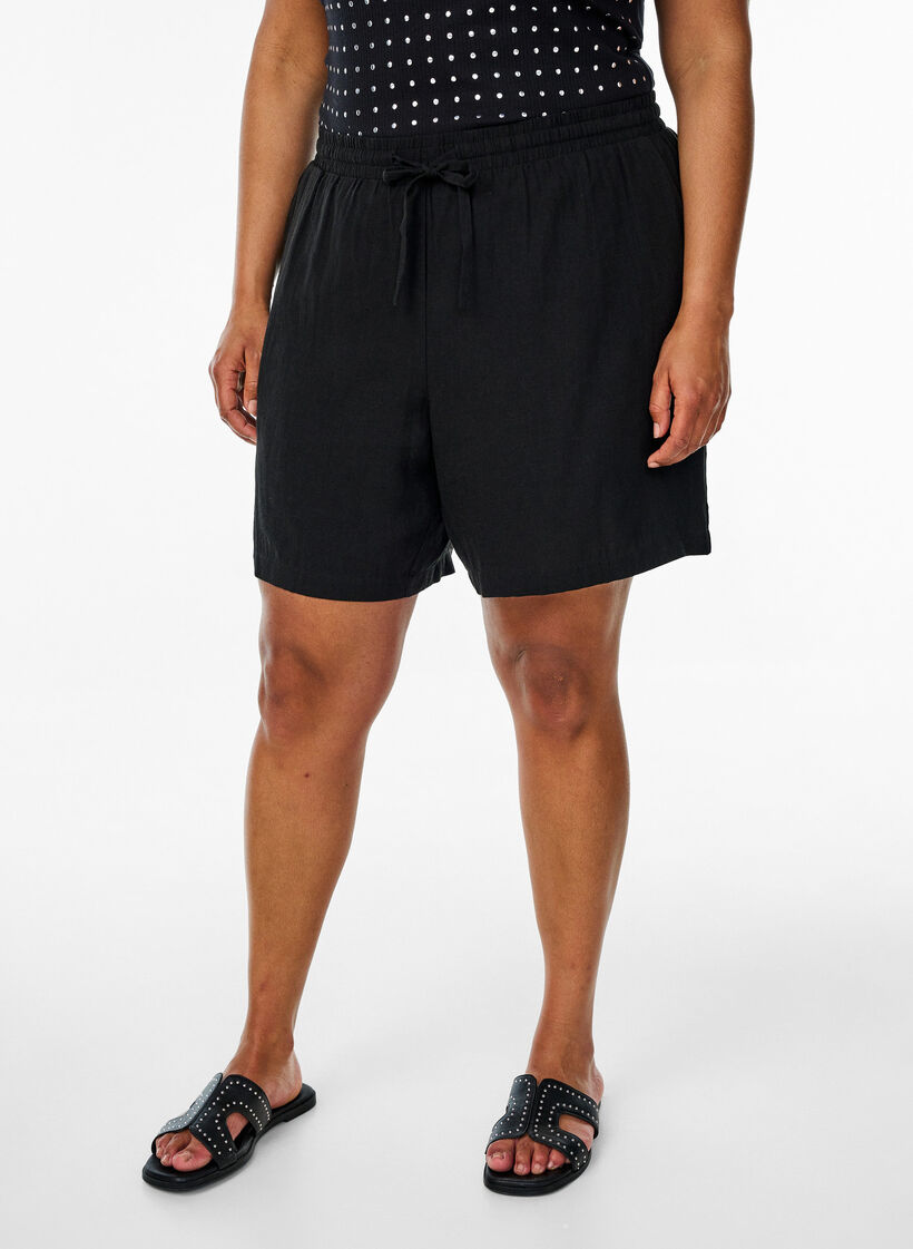 Lösa shorts i linne och viskos, Svart, Model image number 3