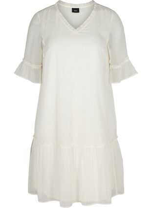 A-linjeformad klänning med volanger, Beige as sample, Packshot image number 0