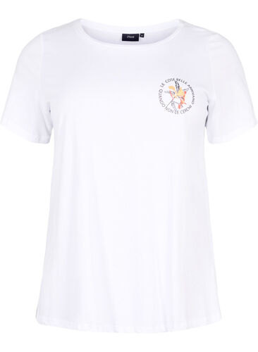 T-shirt i bomull med tryck framtill, White Chest Print, Packshot image number 0