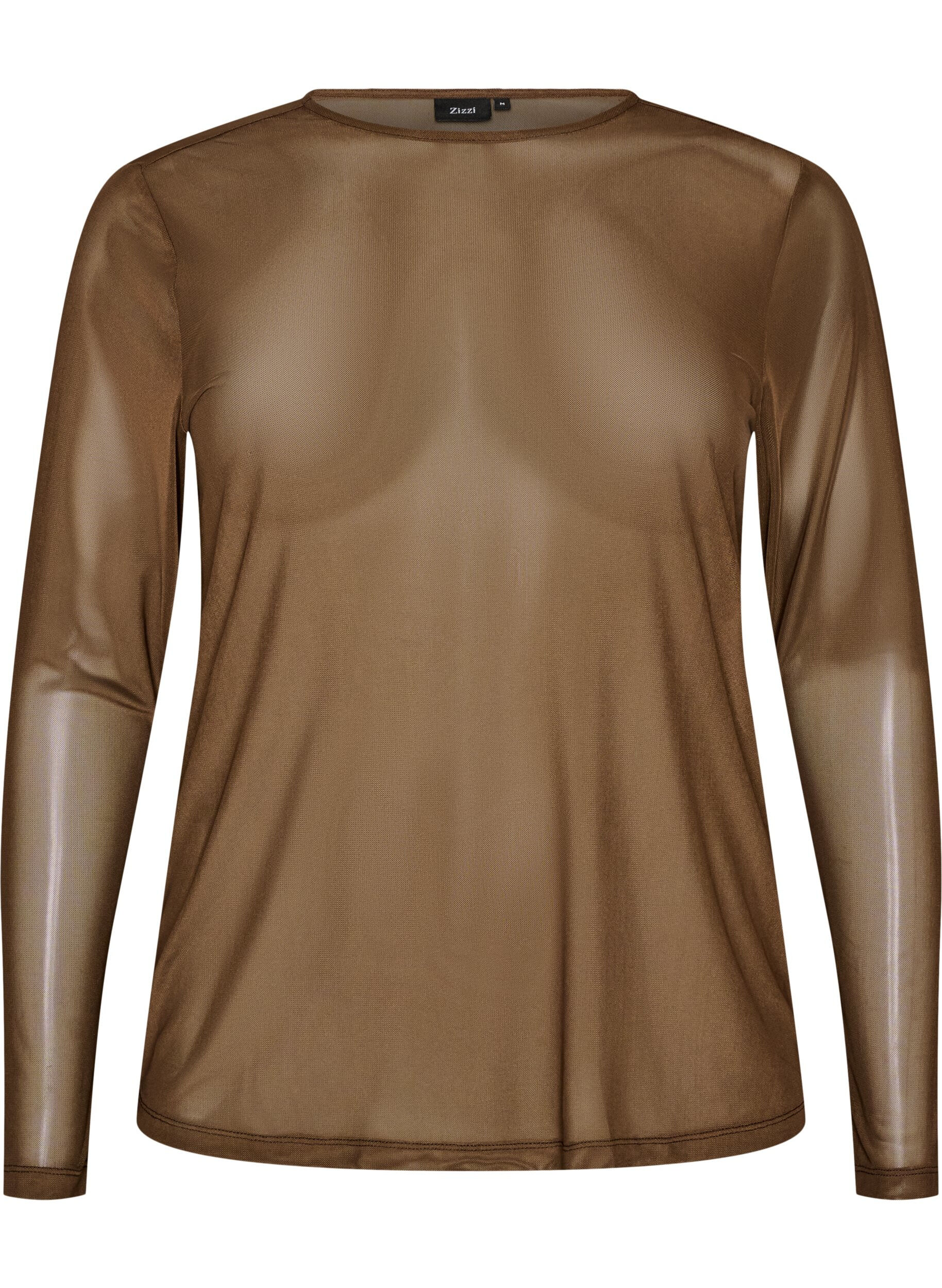 ZizziMeshblus med l&aring;nga &auml;rmar, Brun, Packshot image number 0