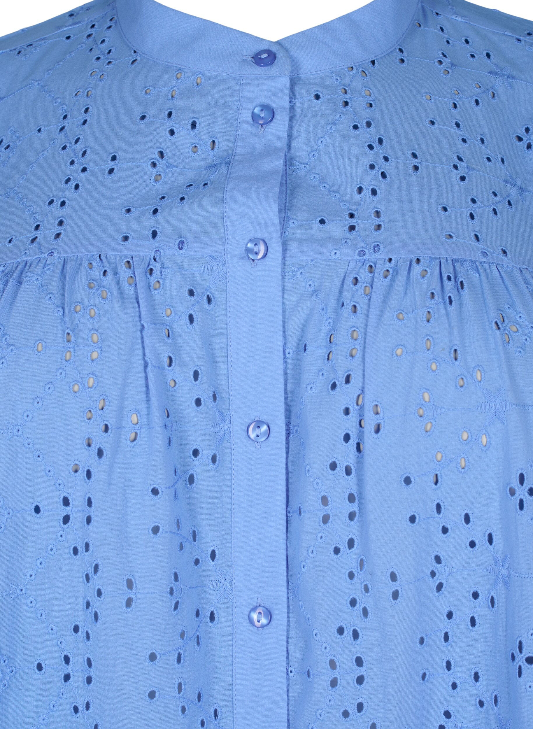 Zizzi Skjortkl&auml;nning i bomull med anglaise-broderier, Marina, Packshot image number 2