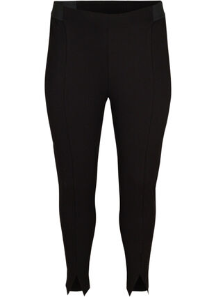 Croppade leggings med slits, Black, Packshot image number 0