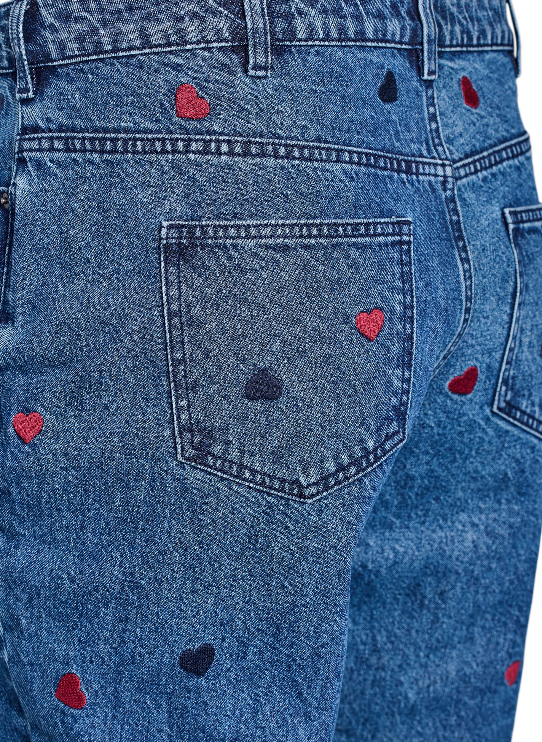Zizzi Mille Mom Fit-jeans med broderier, Bl&aring;, Packshot image number 3