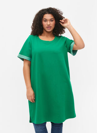 Sweatshirtklänning med korta ärmar och slits, Jolly Green, Model image number 0