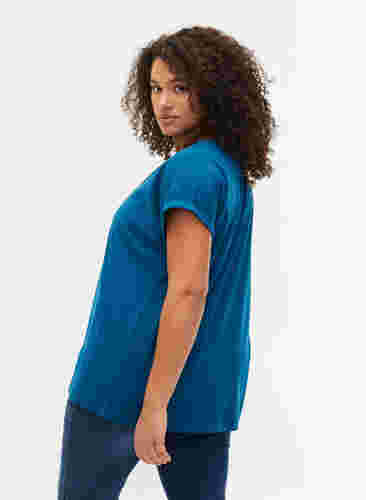 Kortärmad t-shirt i bomullsmix, Petrol Blue, Model image number 1