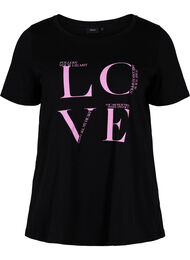 T-shirt i bomull med tryck, Black Cyclamen LOVE