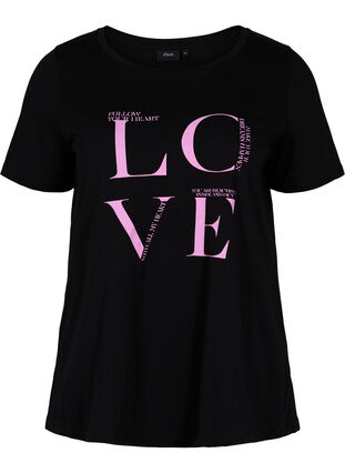 T-shirt i bomull med tryck, Black Cyclamen LOVE, Packshot image number 0