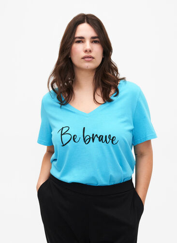 T-shirt i bomull med kort ärmar, Blue Atoll W. Be, Model image number 0