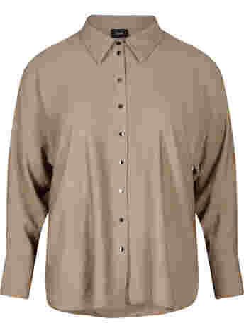 Enfärgad viskosskjorta med långa ärmar