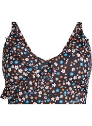 Bikinitopp med blommigt tryck och volangdetaljer, Brun