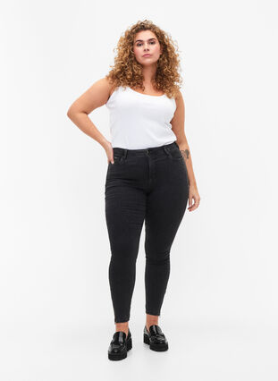 Croppade Amy jeans med blixtlås, Grey Denim, Model image number 3