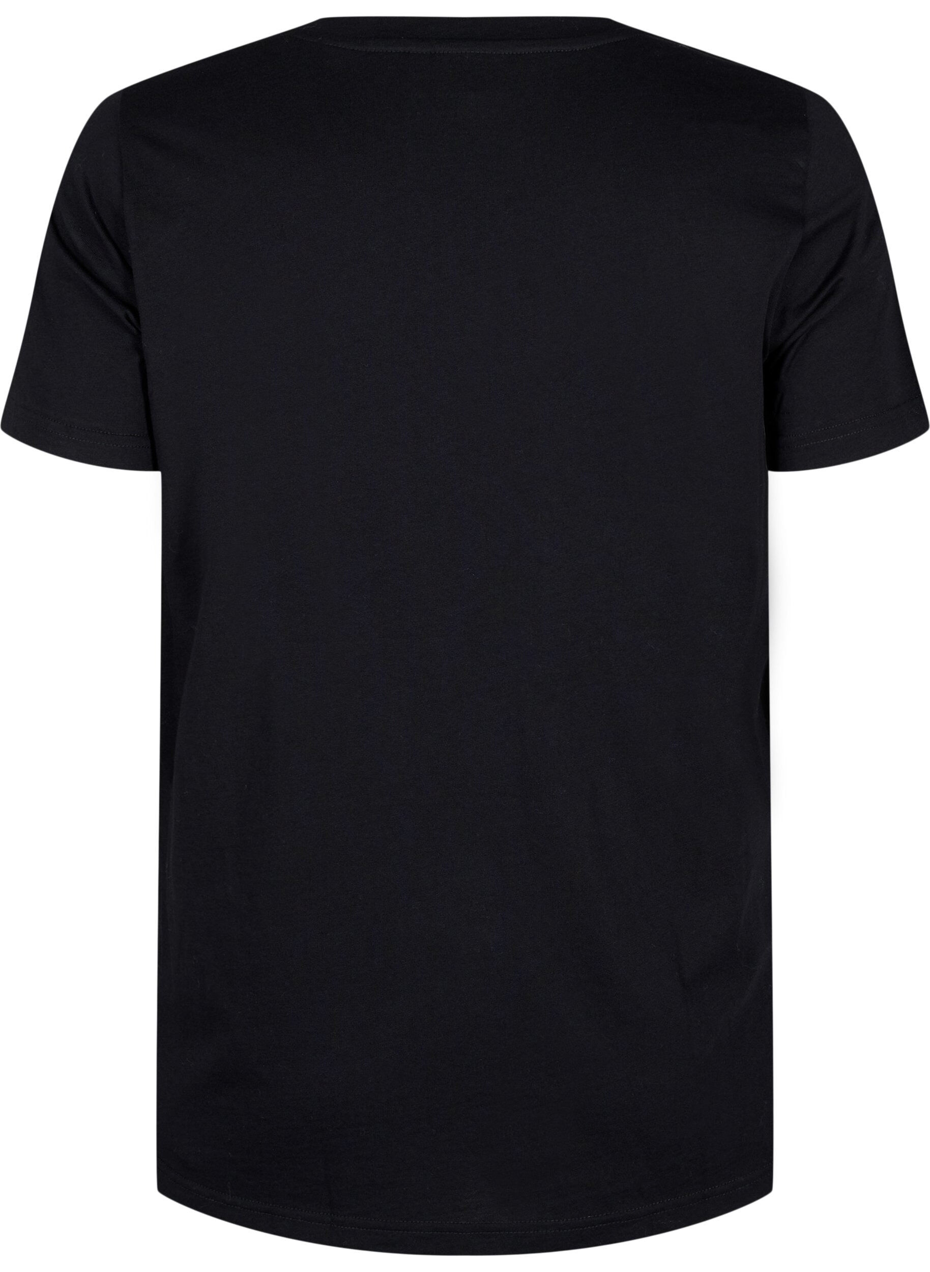 Zizzi T-shirt i bomull med strassmotiv, Black w. Dream, Packshot image number 1
