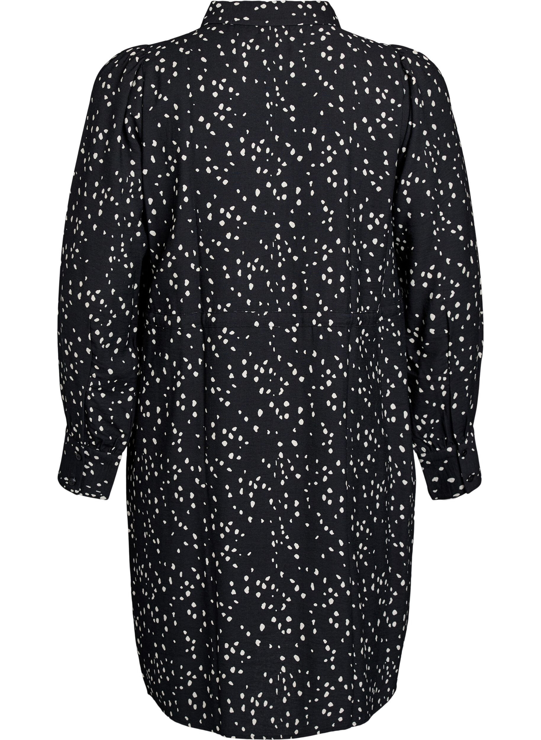 Zizzi Skjortkl&auml;nning med knytsk&auml;rp och m&ouml;nster, Svart, Packshot image number 1